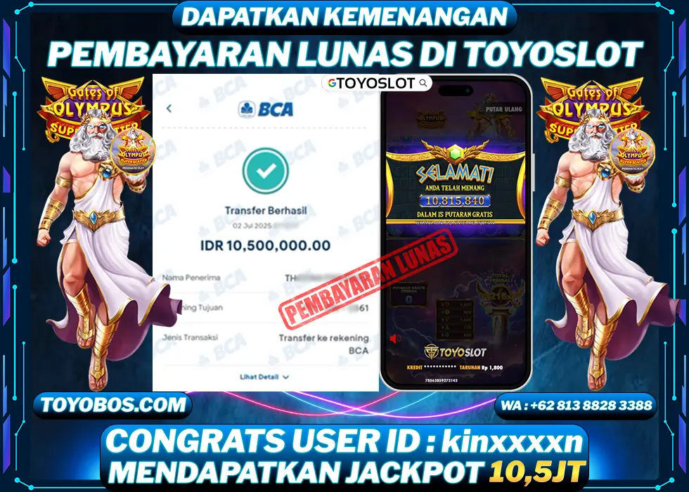 TOYOSLOT - BUKTI KEMENANGAN Gates of Olympus Super Scatter Rp10,500,000,- LUNAS