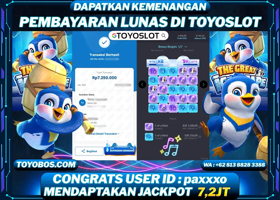 TOYOSLOT - BUKTI KEMENANGAN JACKPOT The Great IceScape Rp7,250,000,- LUNAS